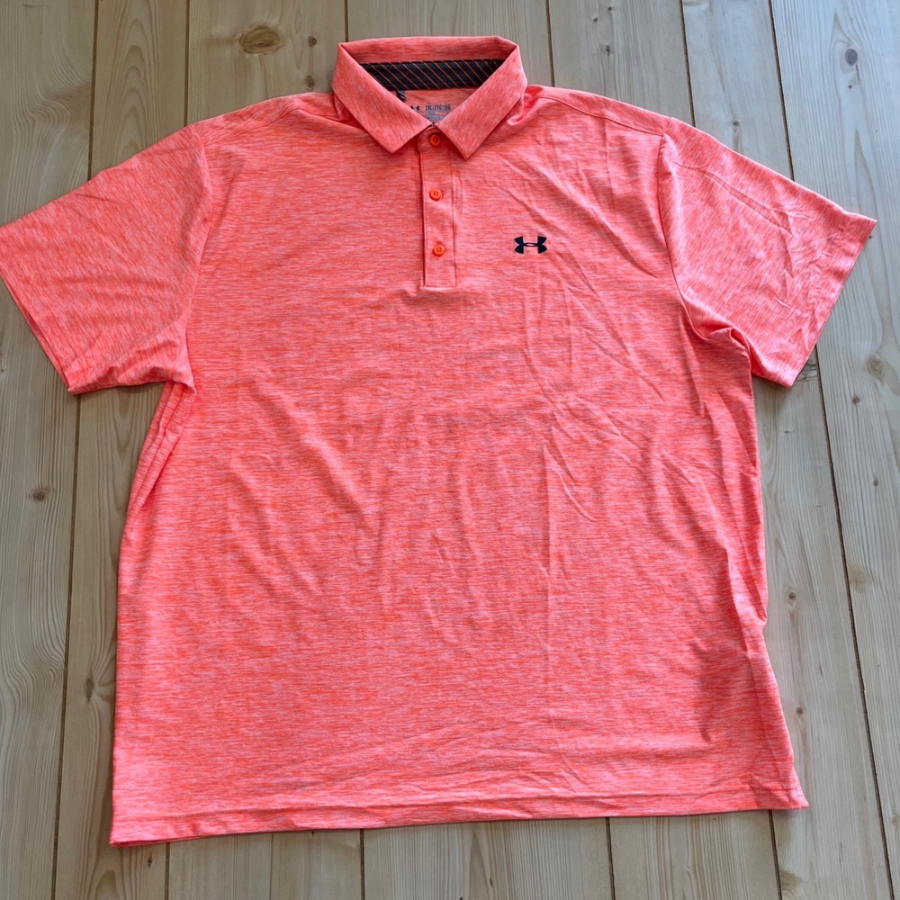 Under Armour Mens HeatGear Polo Shirt Orange Space‎ Dye Loose Fit 2XL XXL Golf
